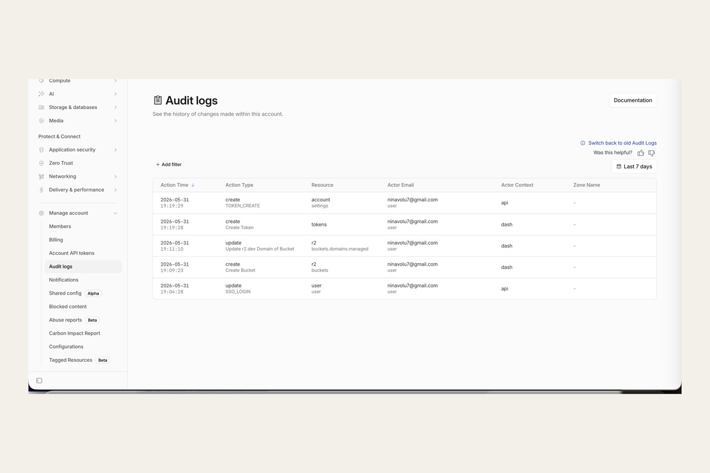 Cloudflare dashboard for the R2 object storage and account