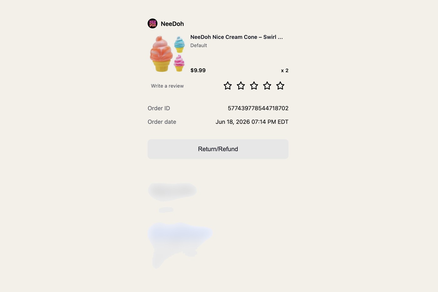 A TikTok Shop order with the shipping address and contact details blurred out